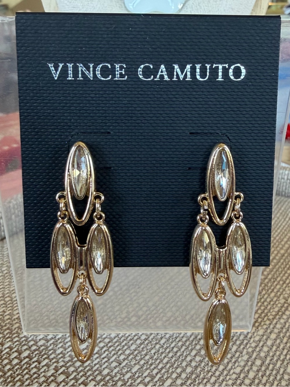 Vince Camuto Gold and Clear Crystal Multi-Drop Earrings